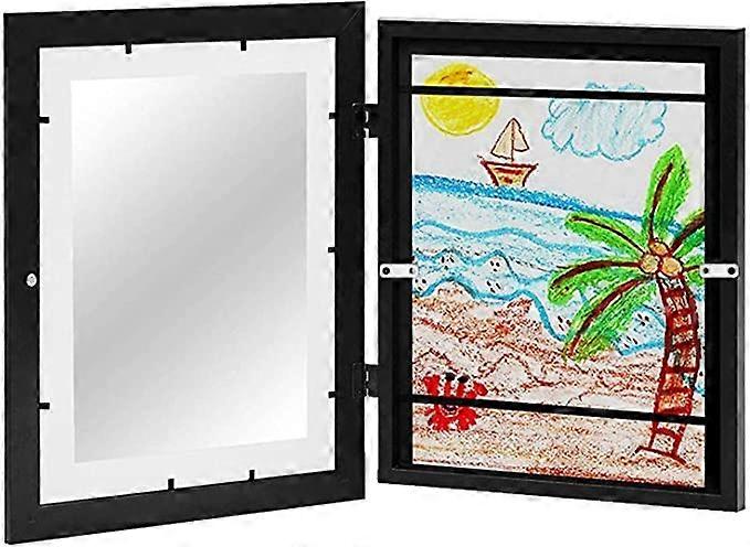 Kids Art Frame with Large Capacity Storage, Flip Design for A4 A3 Drawings, Wall Mount Organizer