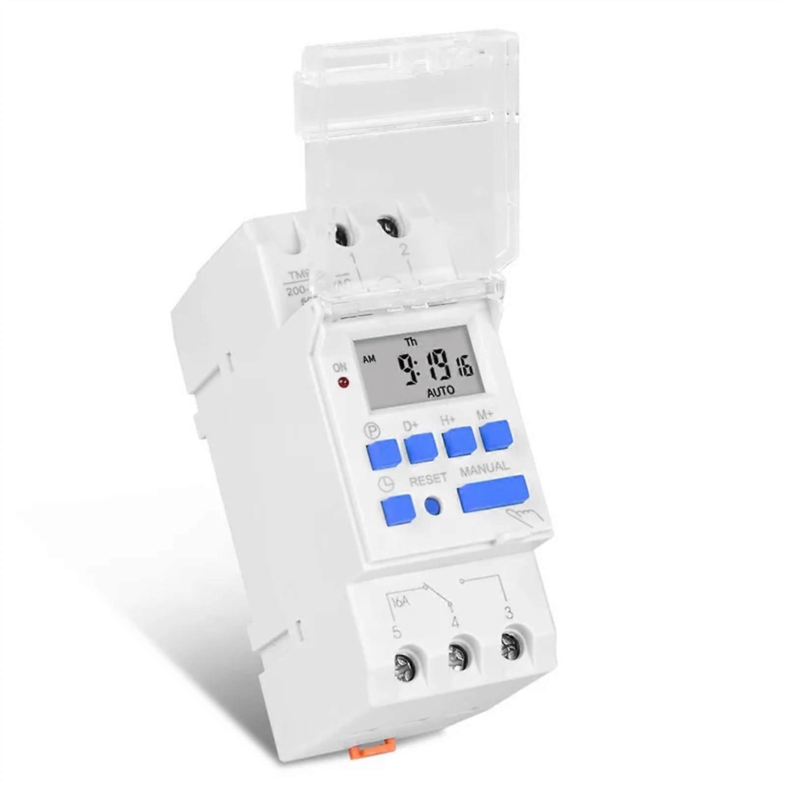Digital Timer Switch 220V 16A DIN Rail Mount, Weekly Programmable Relay for Lights and Appliances