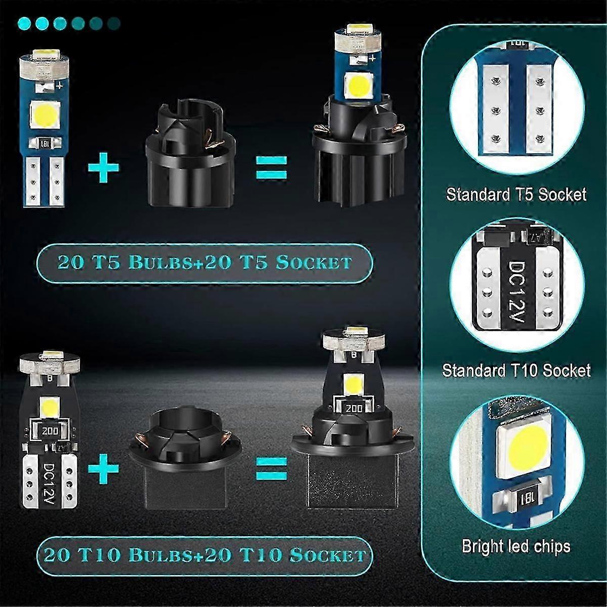 40 Pieces T5 T10 LED Bulbs Dash Lights with Twist Socket Instrument Dashboard Light LED Bulbs for Interior Car Lights