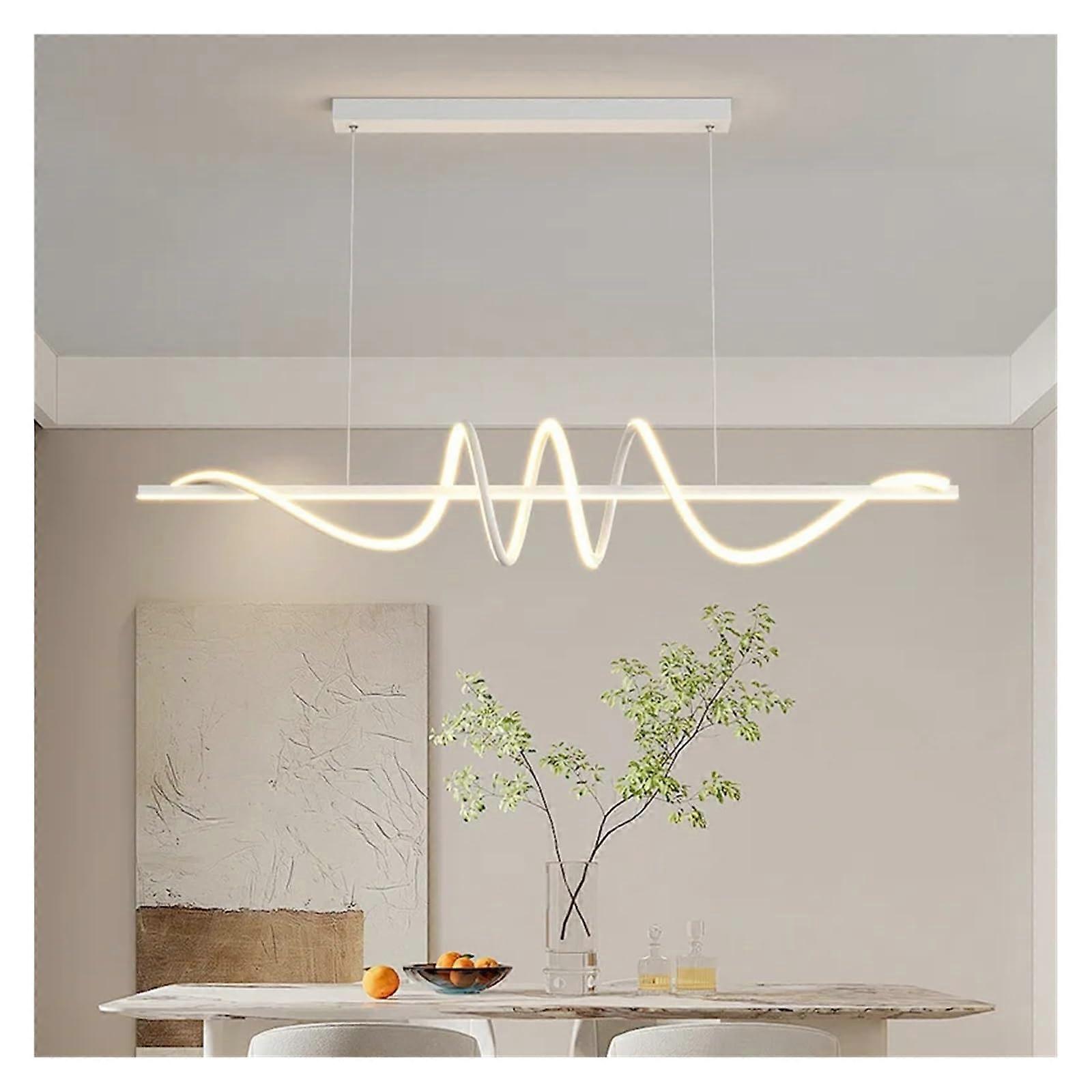 Modern Pendant Light with Wavy Linear Design, 3Color LED Dining Room Chandelier White 120CM