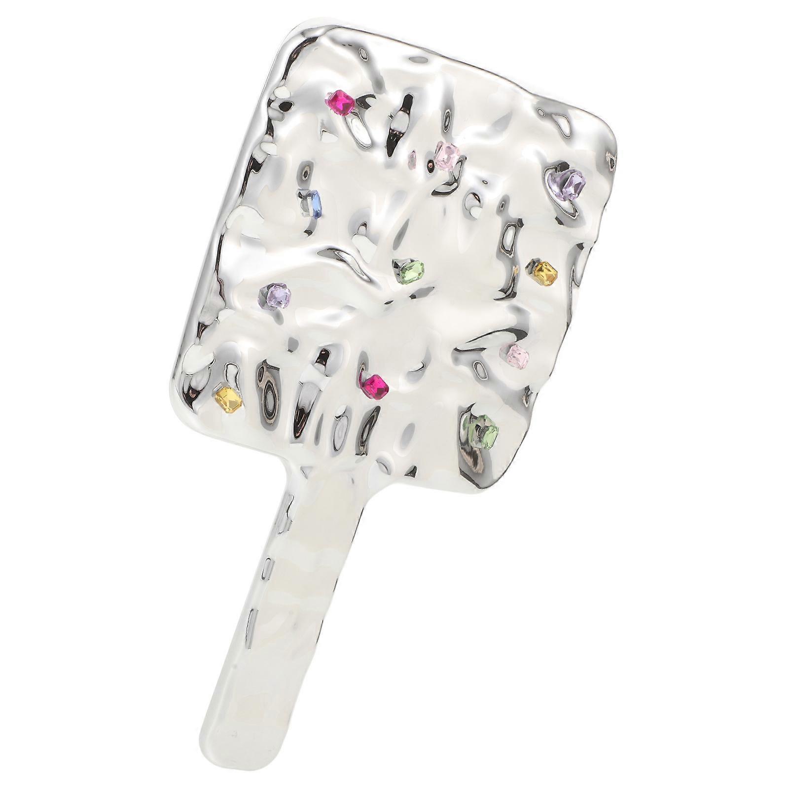 Square Vintage Hand Mirror with Handle for Makeup 2Pcs Portable Silver Mirror