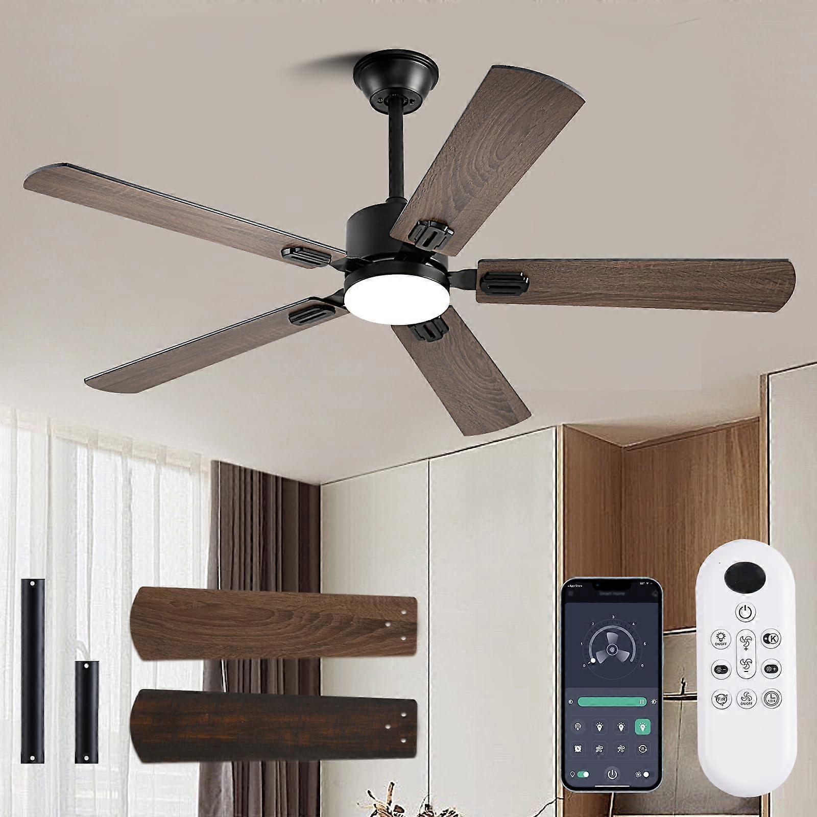 56 Inch Modern Wood Ceiling Fan with Dimmable LED Light and Remote, Quiet Reversible DC Motor