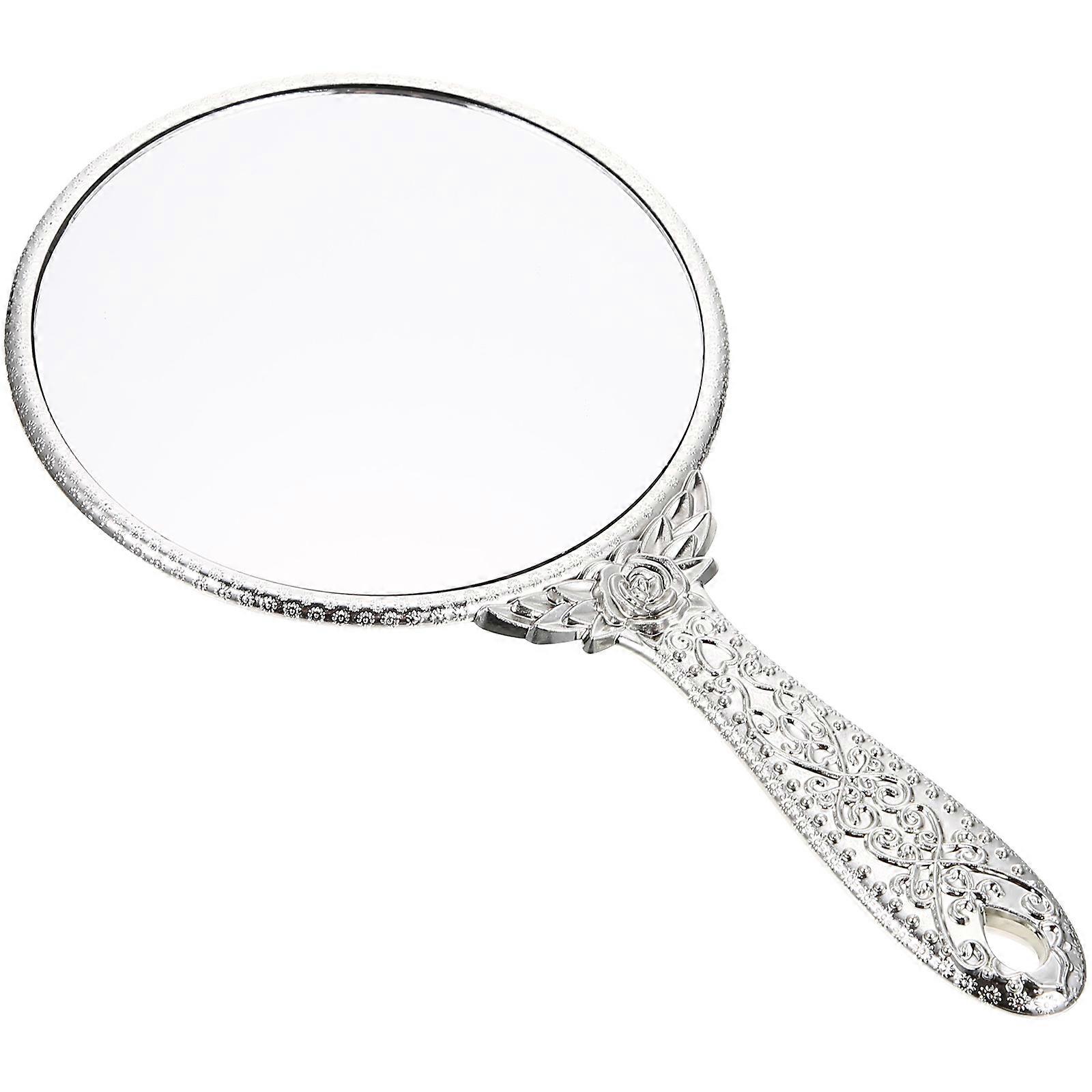 Handheld Mirror 2Pcs for Home Use Silver Retro Hand Makeup Mirror