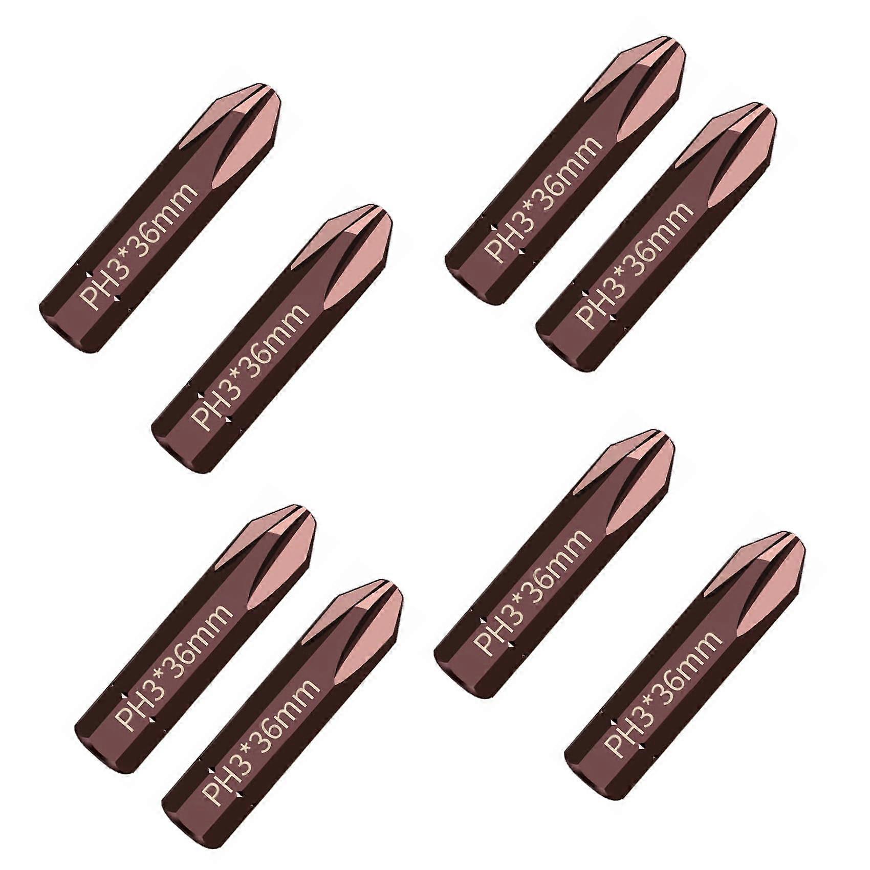 PH3 Phillips Bit Set 8 Pcs Impact Driver Bits 5/16 Inch Hex Shank S2 Steel 36mm Bronze Finish