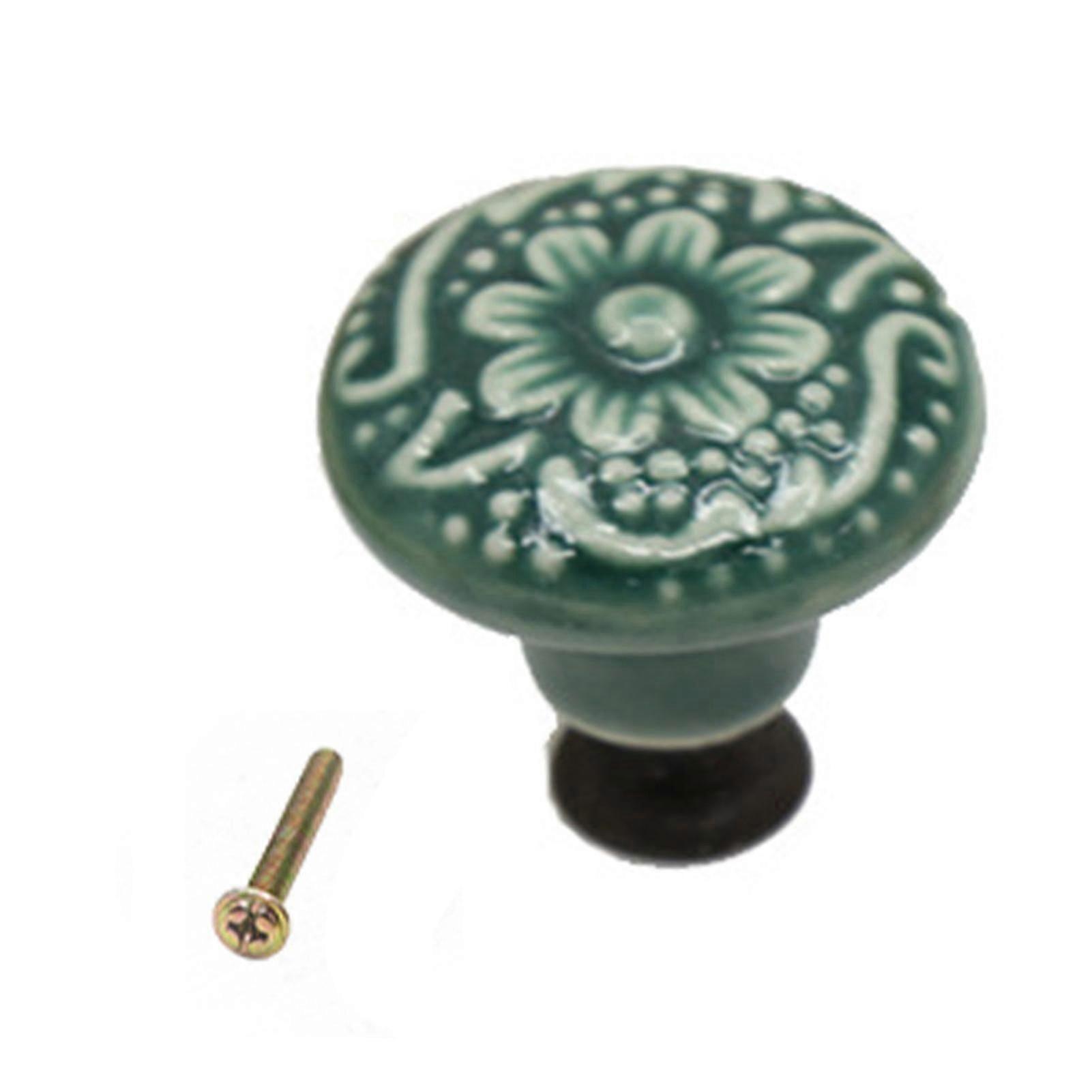 Flower Pattern Cabinet Handle Round Anti-fall Off Accessories Sturdy Unique Ceramic Drawer Pulls For Drawer