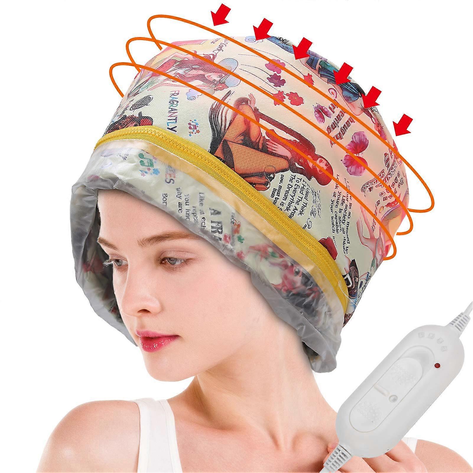 Hair Steamer Cap with 3Level Temperature Control, Deep Conditioning Heat Therapy, White Pattern
