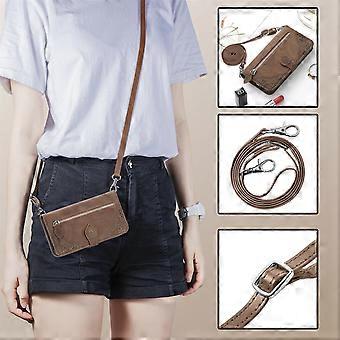 Case For Iphone 13 Mini Brown Leather Extra Long Crossbody Lanyard Zipper Bag No7280