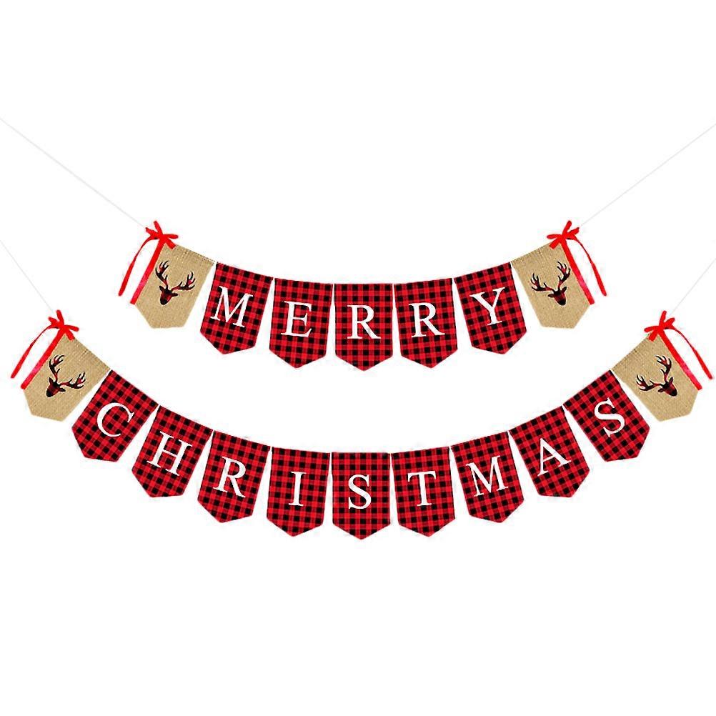 Red Christmas Party String Flag Decor Rectangular Flags For Families Event Planners 1Set