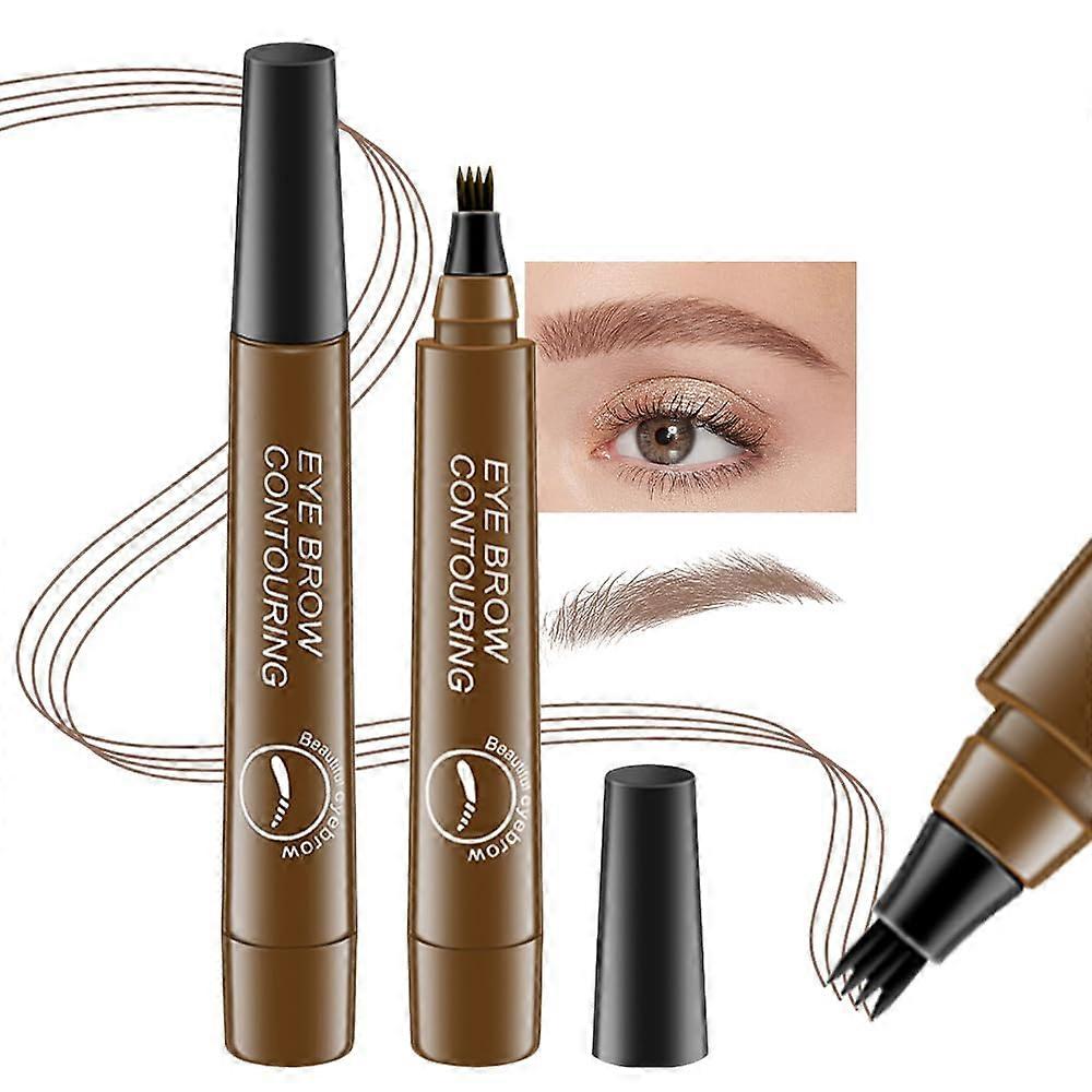 2Pcs Waterproof 4 Tip Microblading Eyebrow Pen Long Lasting for Natural Defined Brows Light Brown