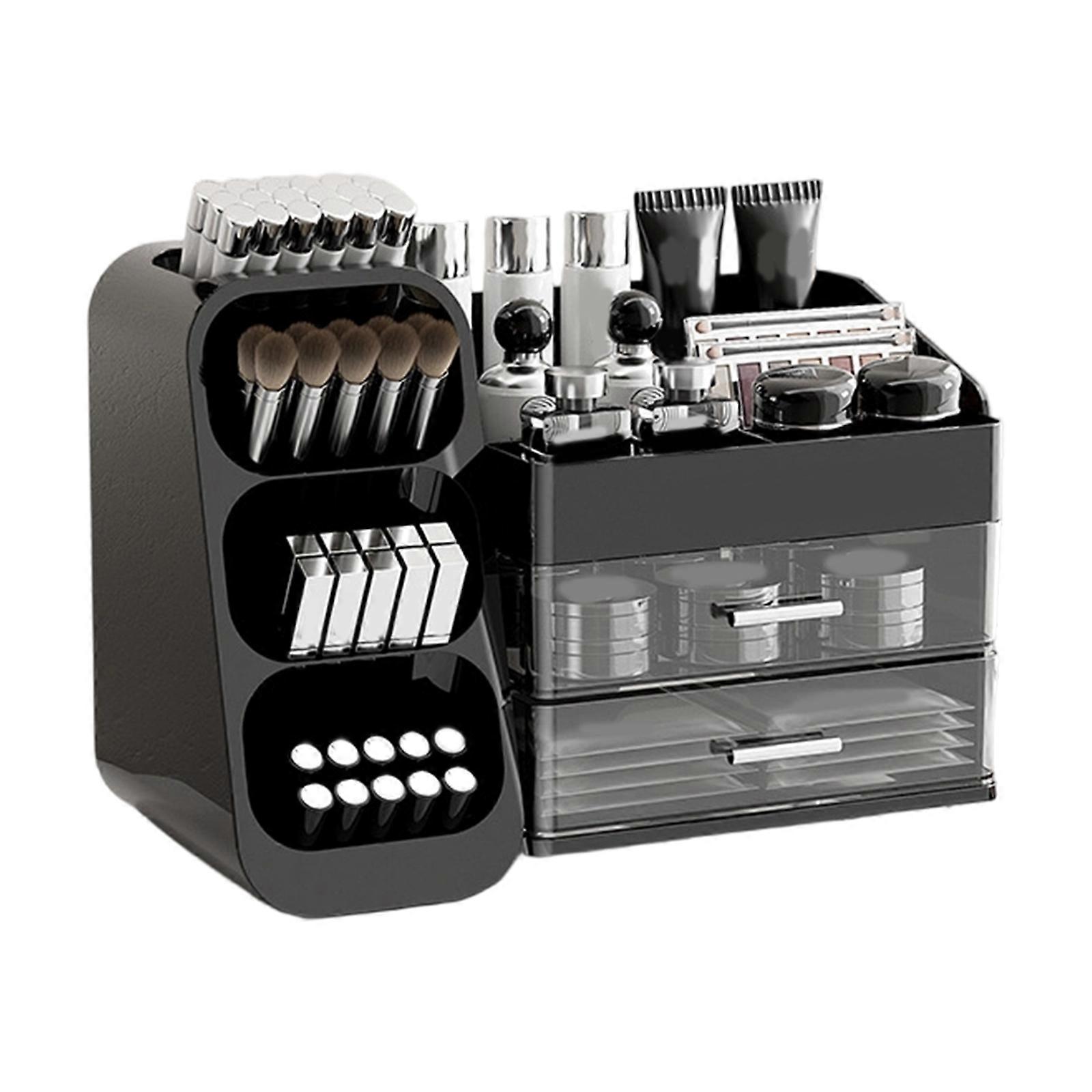 Transparent Makeup Storage Box Multiple Sections for Efficient Cosmetics Organization Compact Design Saves Space  Black