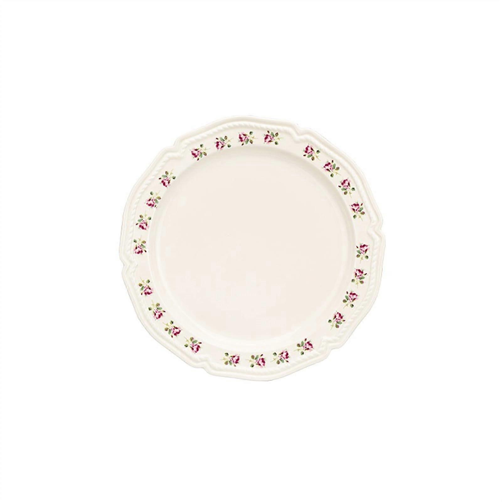 Ceramic Dinner Plates Vintage Rose Pattern Large Stackable Design for Salad Steak Kitchen Use