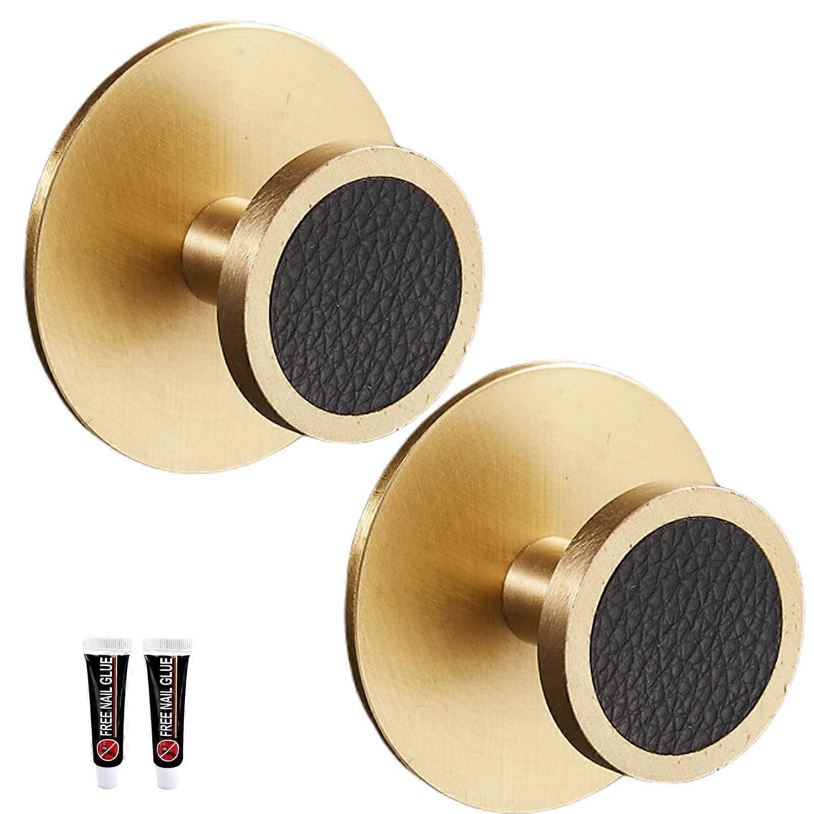 Wall Coat Hooks 2 Pack Solid Brass Self Adhesive No Drill for Bathroom Kitchen Bedroom Black 50mm