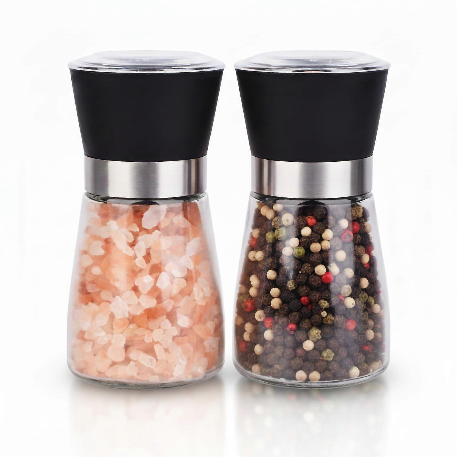 Salt and Pepper Grinder Set with Adjustable Ceramic Mill and Refillable Clear Glass Shakers