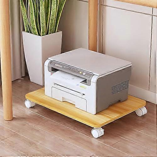 Printer Stand with Wheels, Rustic Wood Grain, Rolling Storage Shelves and CPU Holder for Home Office