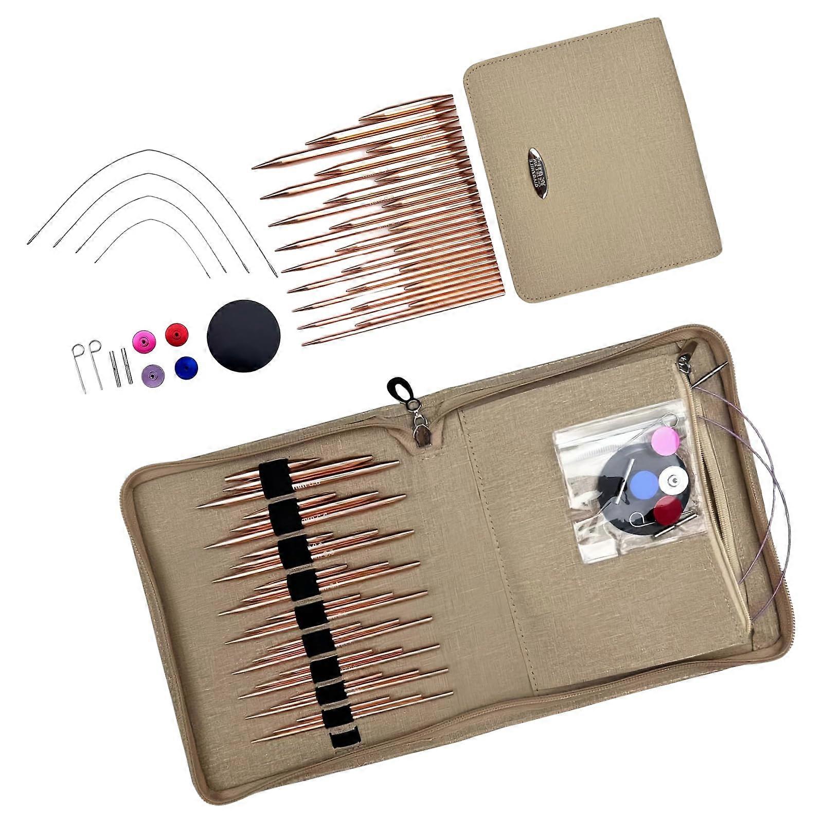 Interchangeable Circular Knitting Needle Set with Case, Lightweight Aluminum, Engraved Sizes