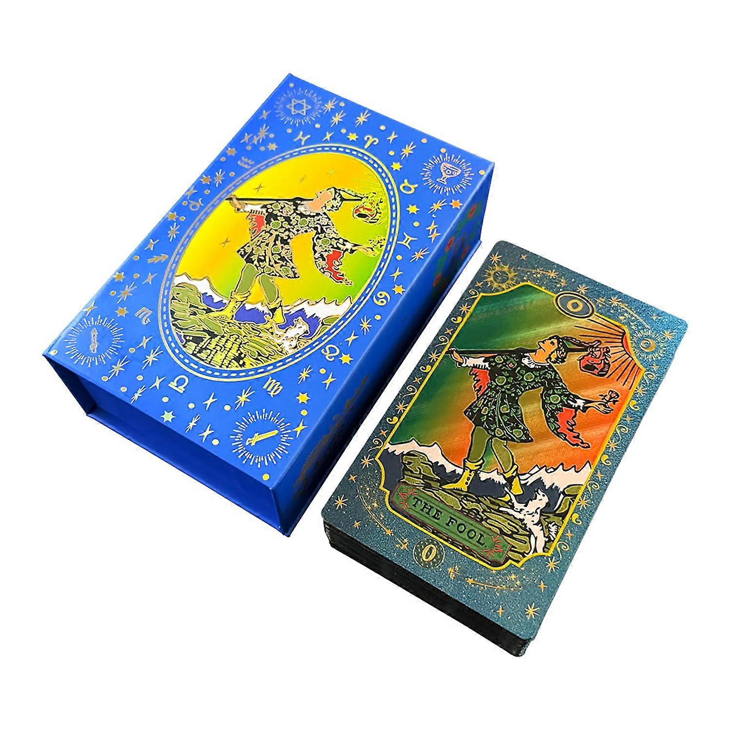 Waterproof Blue Celestial Tarot Cards Deck with Guidebook, 78 PVC Wrinkleproof Cards for Beginners