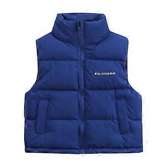 Colete térmico infantil azul royal sem mangas, modelo regata com gola – Ideal para looks de inverno/outono, estilo anos 2000, para crianças a partir de 7 anos.