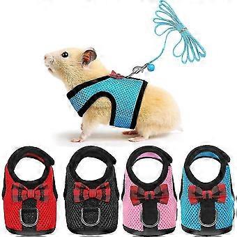 Conjunto de 4 peças de coleira e guia anti-puxão para pequenos animais de estimação, como porquinhos-da-índia, furões e chinchilas, com sino de laço.