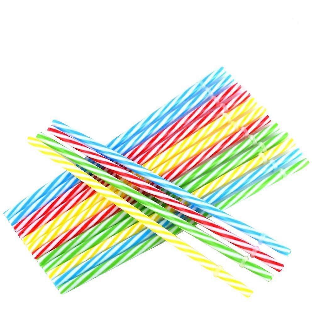 Rainbow Straws Two Colors Thread Pattern Reusable Thick Drinking Straws 50Pcs