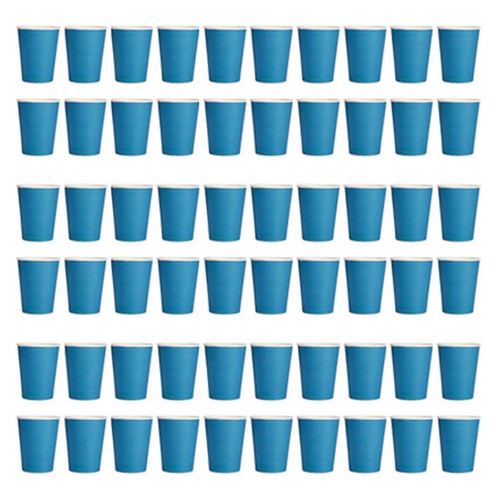 60 Paper Cups (9oz) - Plain Solid Colours Birthday Party Tableware Catering(Blue)