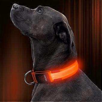 Liangnv LED-Hundehalsband, USB wiederaufladbares, verstellbares, leuchtendes Haustier-Sicherheitshalsband, reflektierende Nylon-Gurtband-Leuchthalsbänder für Ihre Hunde (orange, groß)