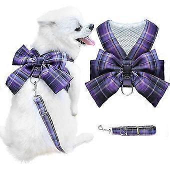 Dog Harness for Small Dogs with Bow Small Harness for Dogs with D-Ring Soft Mesh Adjustable Harness Set Puppy Pet Harness and Leash (Purple XS)