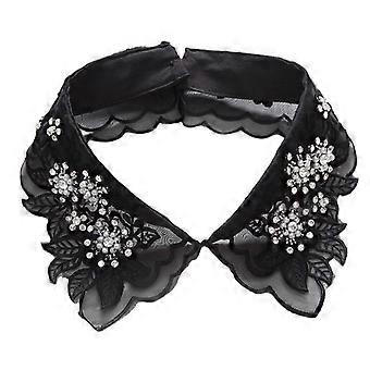 Women's Fake Collar Detachable Collars Half False Shirt Blouse Collar Black Lace Embroidered Collar with Rhinestone Floral Appliqu Decorative Elegant 