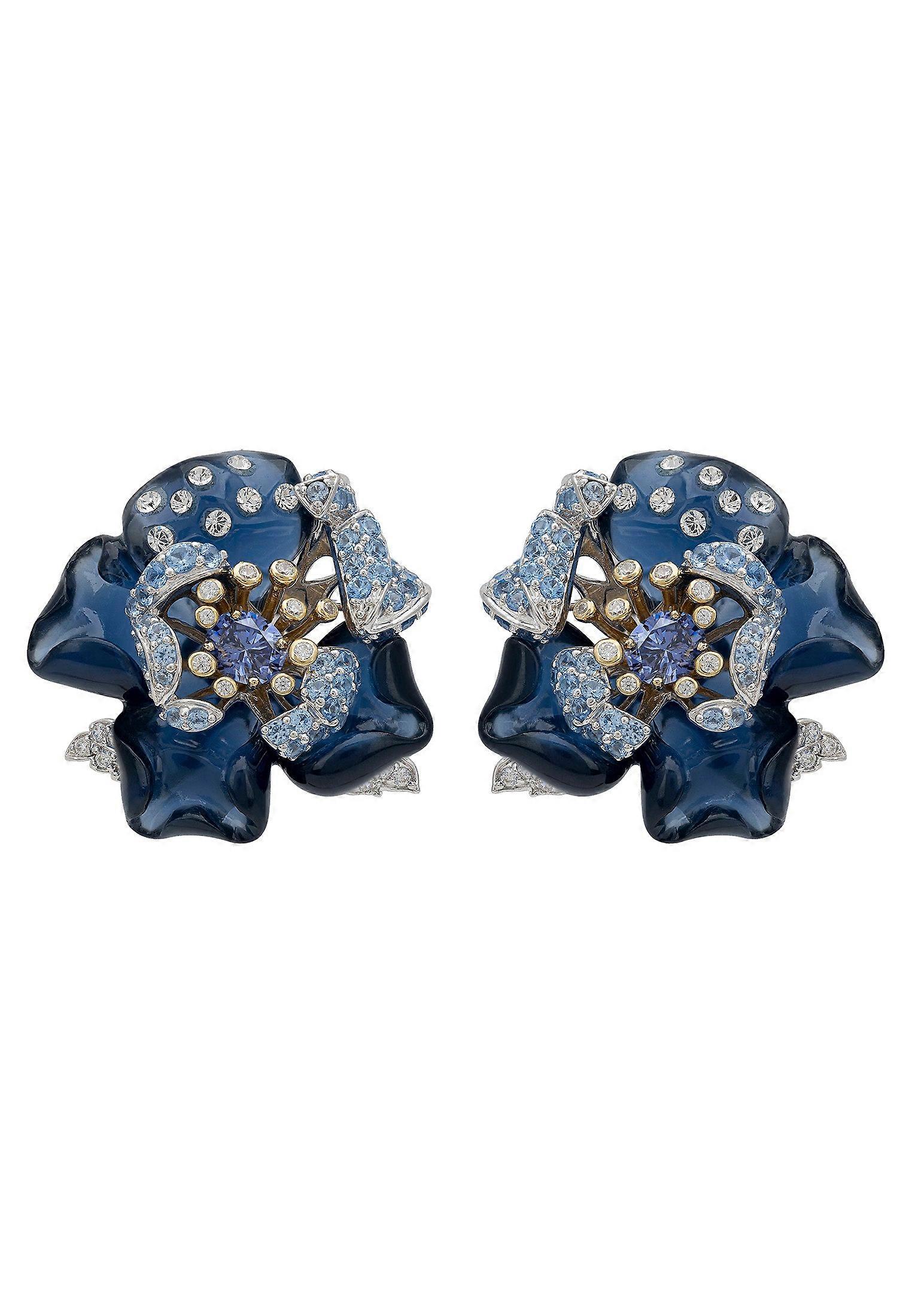 Blue Rose Flower Stud Earrings by Latelita for Women, Sterling Silver, Lab-Grown Tanzanite, Blue Topaz, Rhodium-Plated