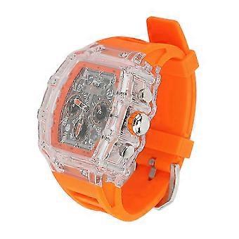Reloj de negocios con caja transparente a prueba de agua 50M luminoso casual fresco esfera grande correa de silicona Reloj hueco de moda para hombres correa naranja