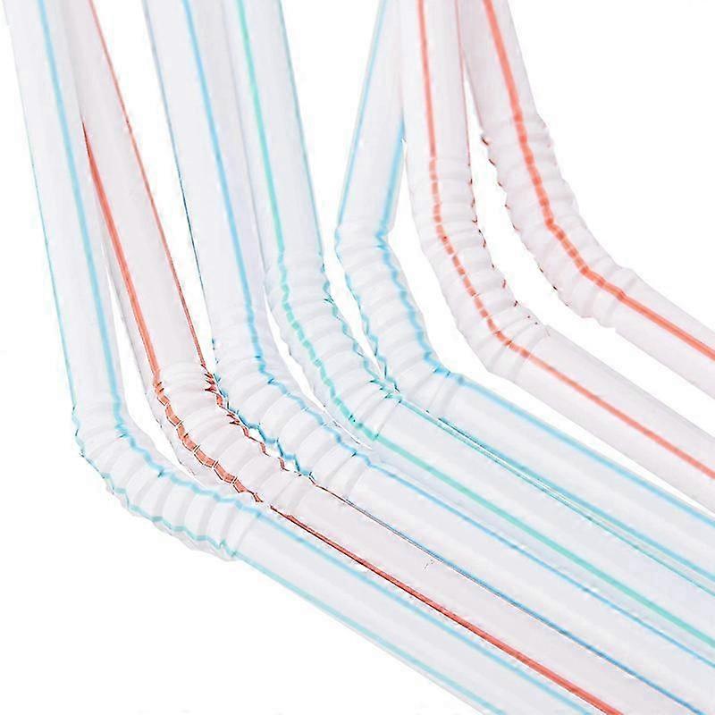 1000 Pcs Flexible Plastic Straws Striped Multi Colored Disposable Straw