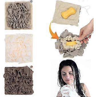 3 PCS Luffa Gant de toilette, 2 en 1 Bain Loofah Femmes Hommes Exfoliant Épurateur Corporel, Débarbouillettes Fine Mesh Douche Luffa Éponge avec cordon de serrage Luffa Fast
