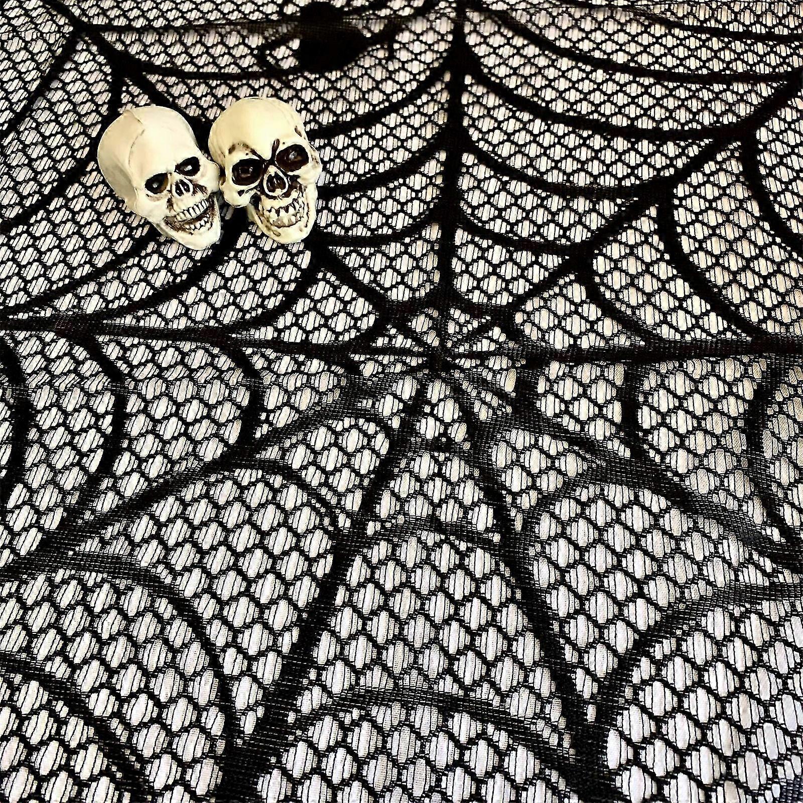 Spooky Halloween Polyester Cobweb Table Runner with Cobweb Pattern compatible with Home and Event Decoration Black