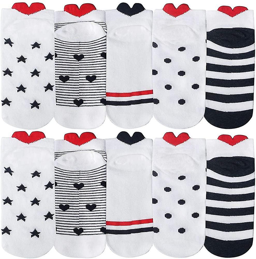 Women's Cotton Socks 10 Pairs Heart Pattern Multicolored