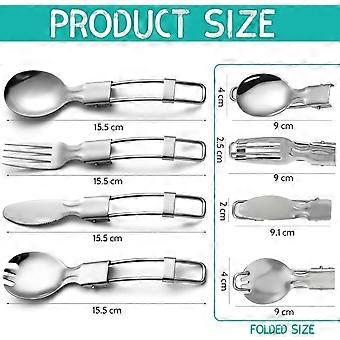 Składany zestaw sztućców podróżnych, 4-pak przenośnych sztućców ze stali nierdzewnej Utility Camping Spork, łyżka, widelec, nóż Sztućce wielokrotnego użytku