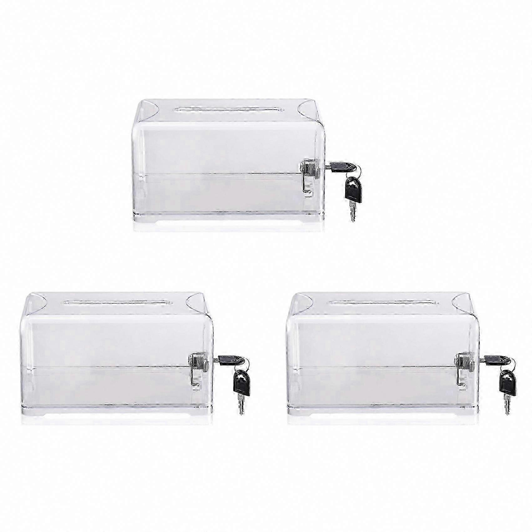 3 Lockable Collection Boxes with Keys for Donations, Tips & Ballots