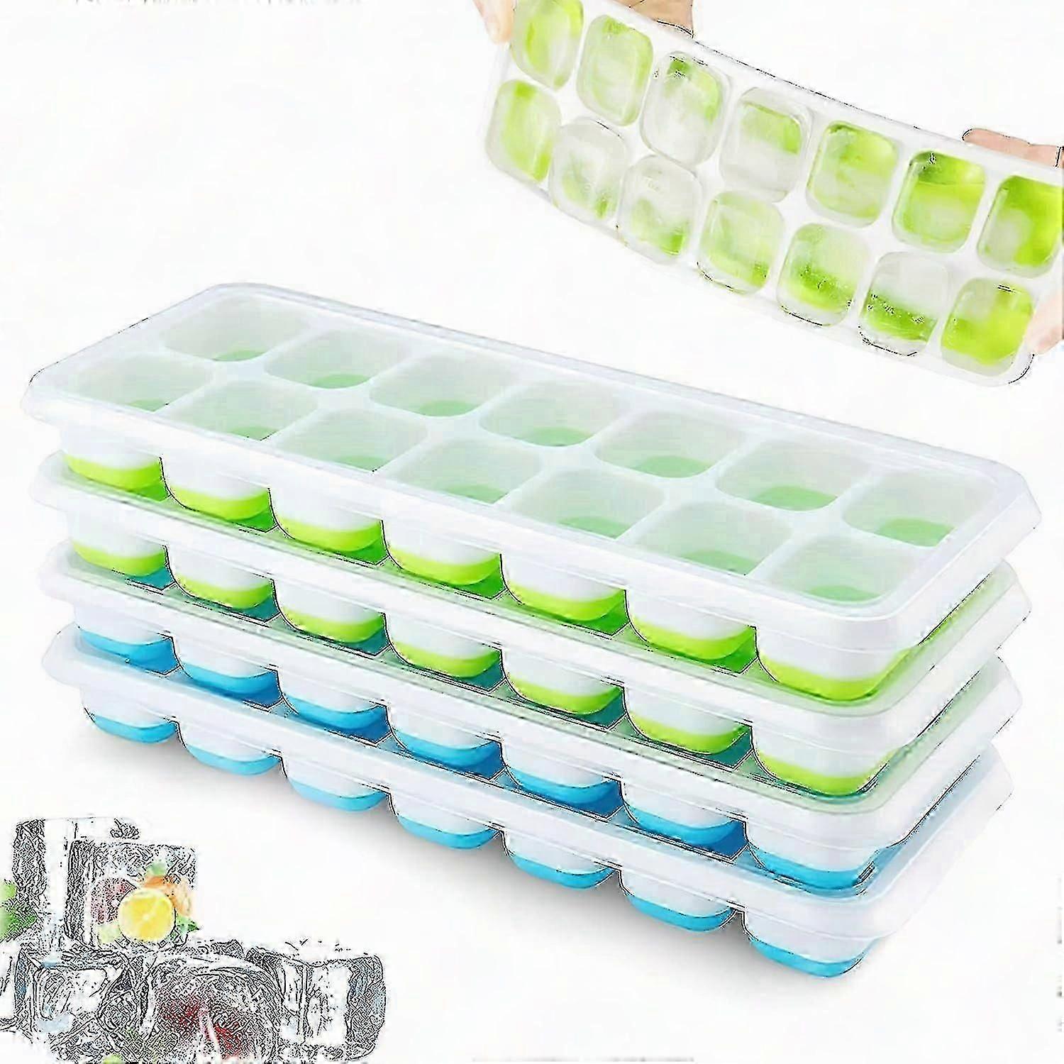 Silicone Ice Cube Trays with Lid 4 Pack Space Saving and Stackable