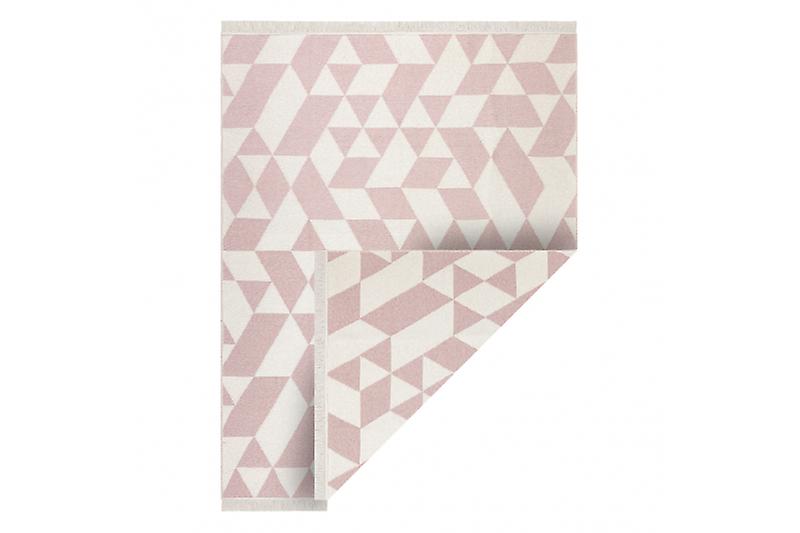 سجادة TWIN 22992 هندسية ، قطن ، على الوجهين ، أهداب بيئية - وردي / كريمي