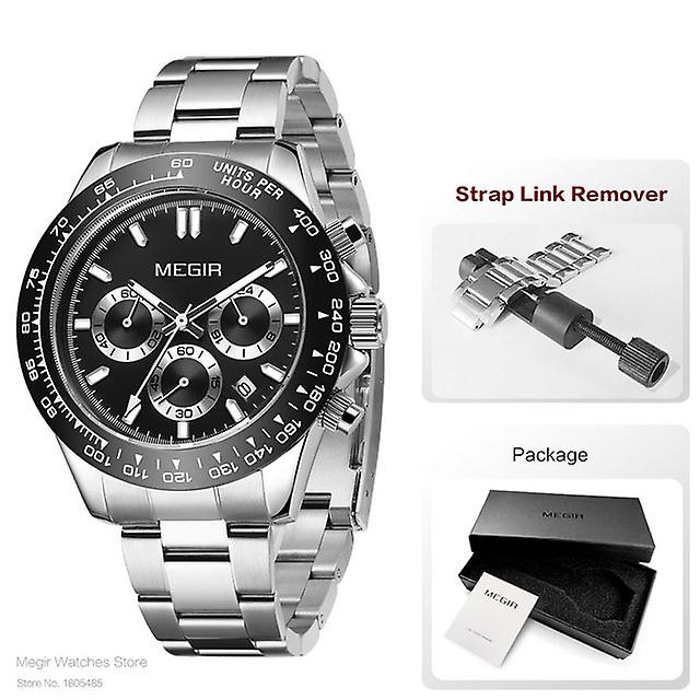 Megir Fashion Quartz Watches For Men Top Brand Luxury Chronograph Watch  With Stainless Steel Strap Waterproof 24-hour Wristwatch