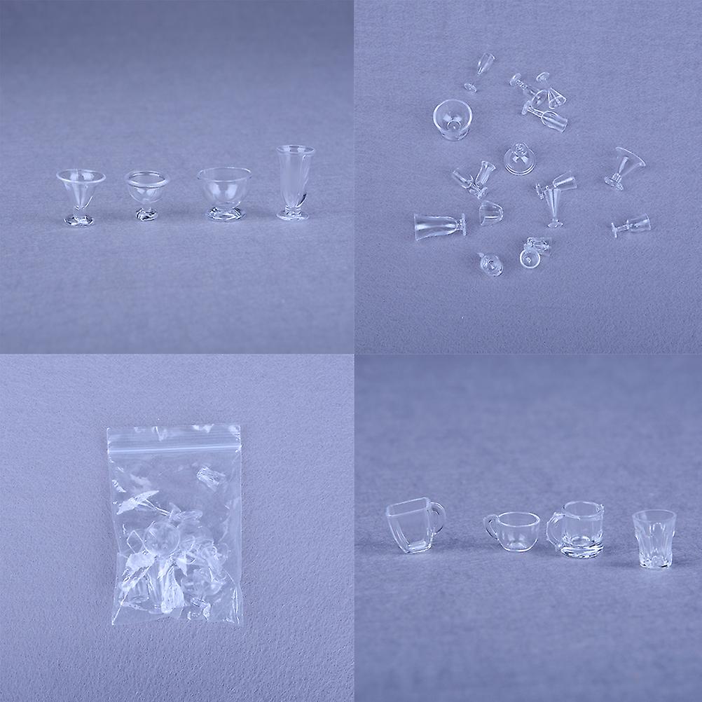 17 adet / set Dollhouse Minyatür Dondurma Bardakları Set Oyuncak Mutfak Yemek Odası Temizle