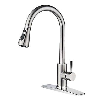 Kitchen Faucet with Pull Down Sprayer Brushed Nickel, High Arc Single Handle Kitchen Sink Faucet with Deck Plate, Commercial Stainless Steel