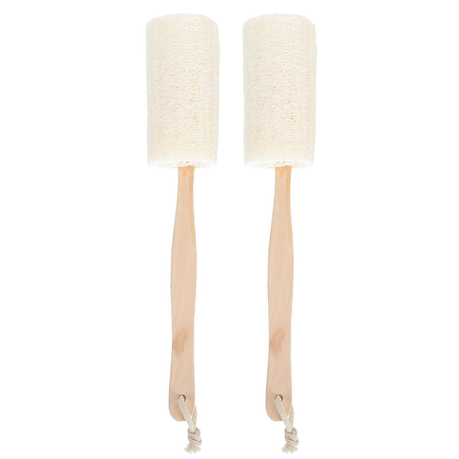 2pcs Wooden Handheld Bath Brush Skin Scrubber Loofah Sponge Exfoliating Brush
