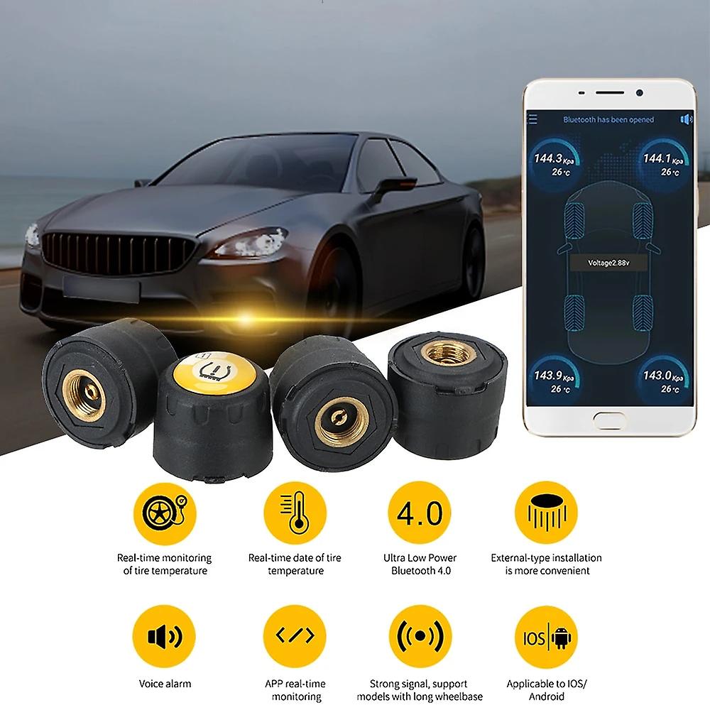Bluetooth 4.0 5.0 External Alarm Tire Pressure Sensors Universal Waterproof Android Ios Ble Tpms Car Tire Pressure Sensor