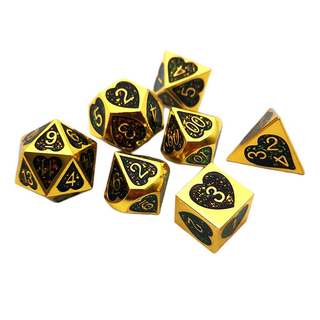 7 Pieces Zinc Alloy Game Polyhedral Dice D4 D6 D8 D10 D12 D20 Set Golden