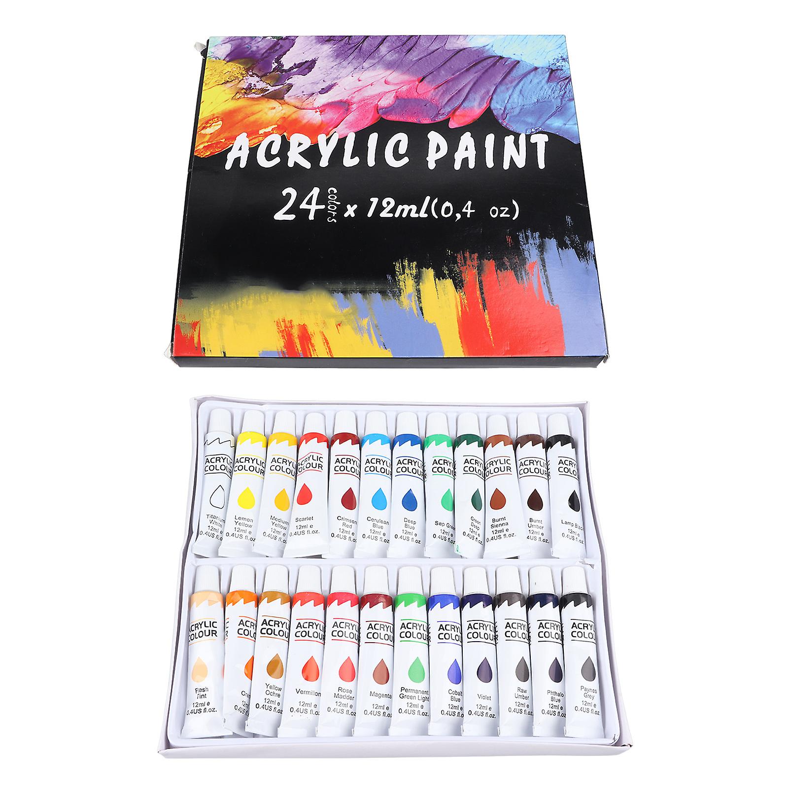 24Pcs Acrylic Paint Set 12ml Tubes Vibrant Colors for Kids Adults Beginners, Safe Non-Toxic Paints in Portable Box Packed for Art Projects