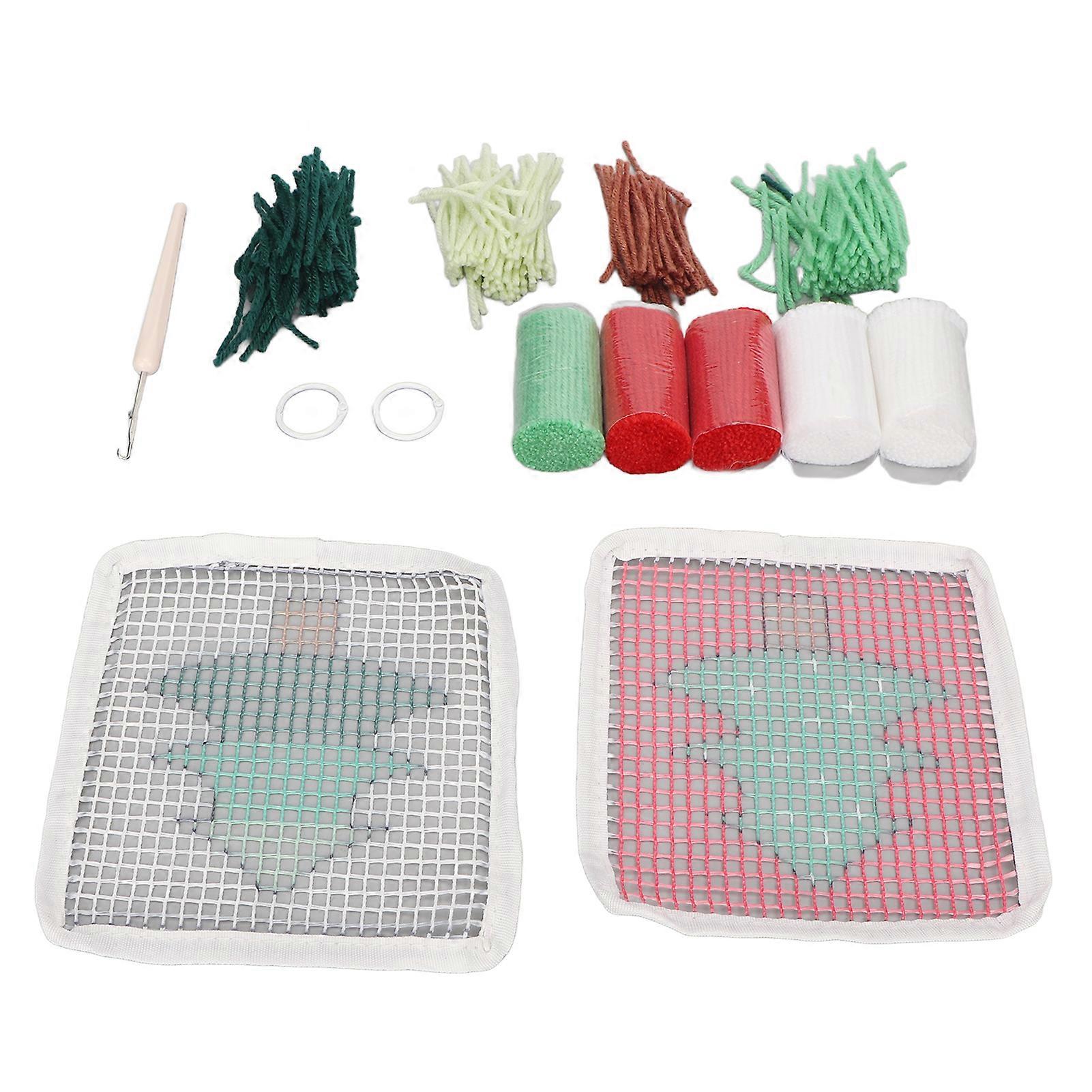 Latch Hook Kit Cute Christmas Tree Pattern DIY Crochet Cup Mat Soft Comfortable Colorful Latch Hook Rug 