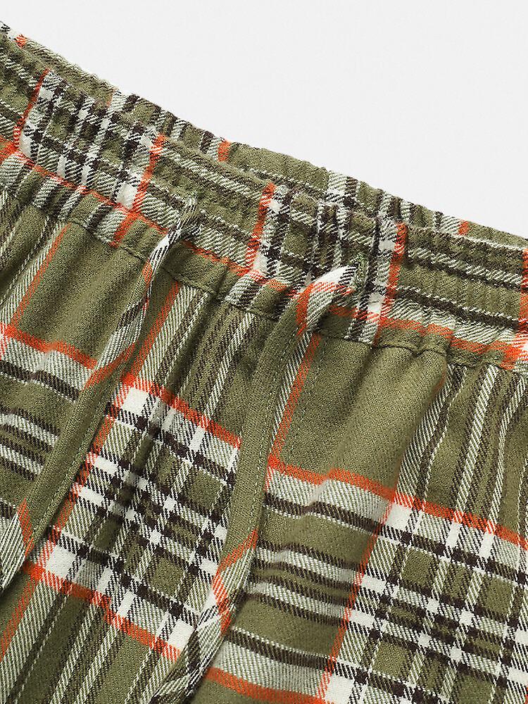 Men's Cotton Plaid Jogger Pants With Multi Pockets And Elastic Drawstring Waist