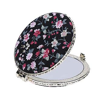 |2Pcs Round Portable Mini Makeup Mirror-Black