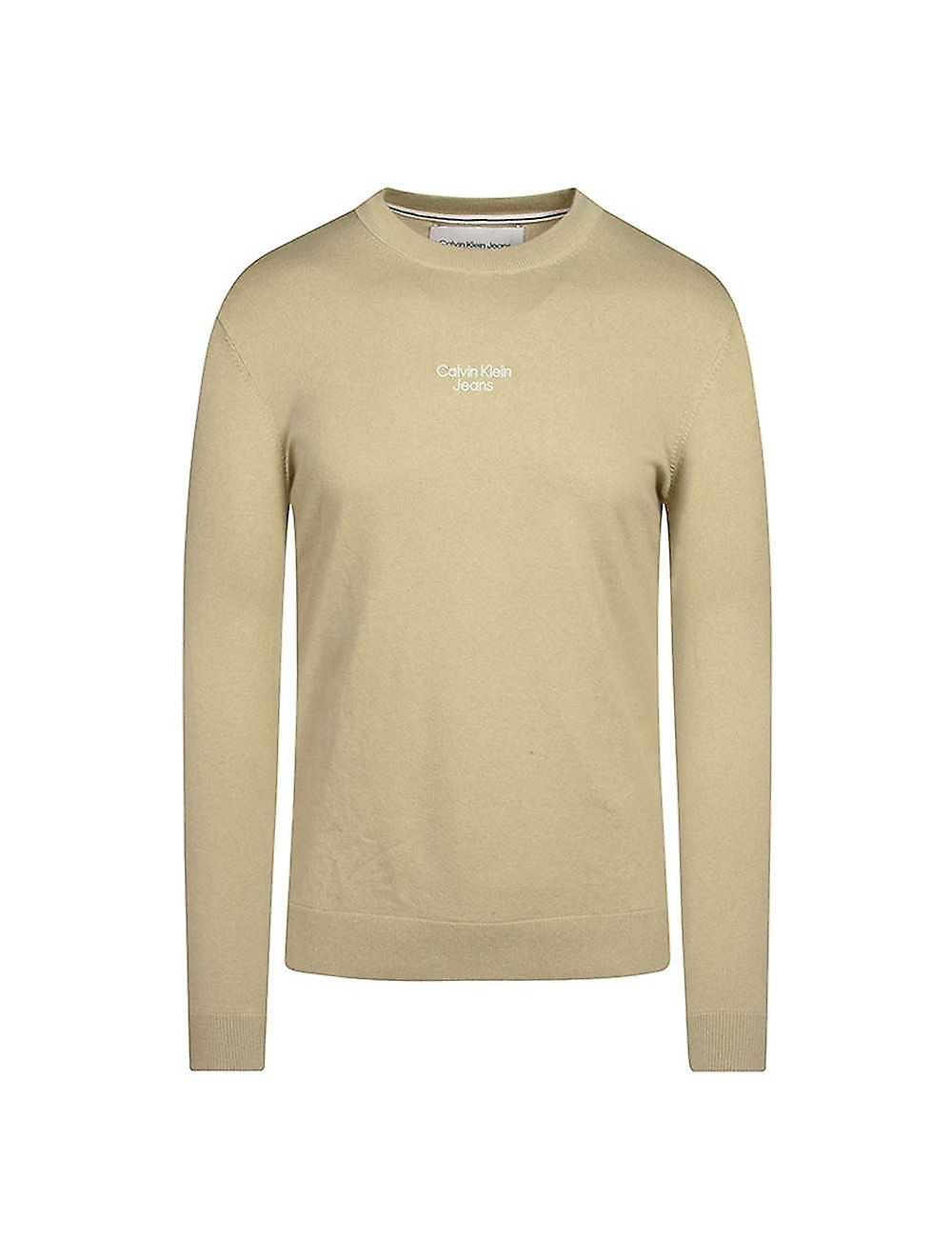Calvin Klein Maglione Girocollo Uomo Stacked Logo Beige Fruugo IT