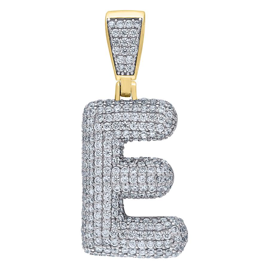 925 Sterling Silver Yellow tone Unisex Cubic Zirconia Bubble Letter Name Personalized Monogram Initial Alphabet E Charm