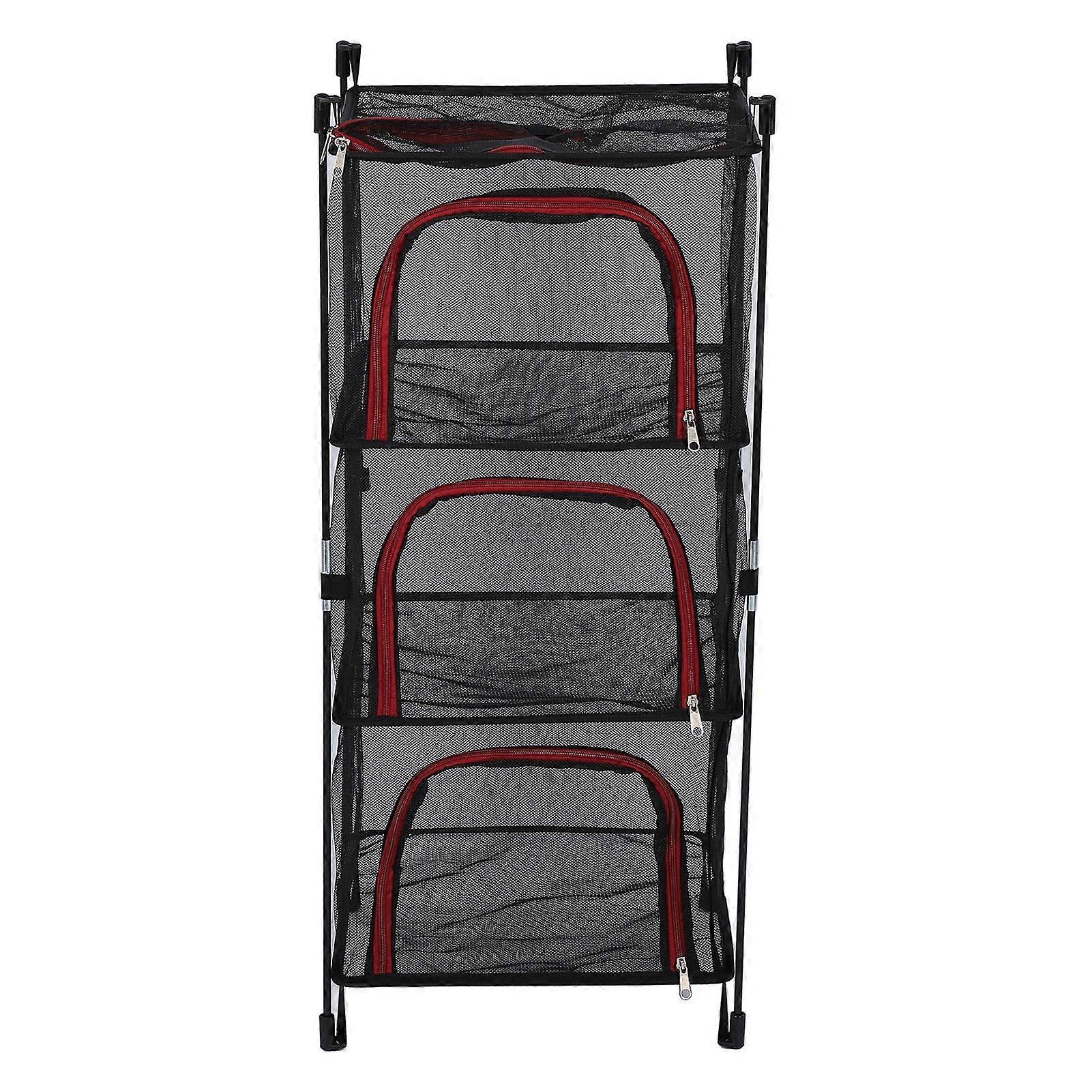 Hanging Drying Net Foldable 3 Layer Portable Multifunction Mesh Drying Rack for Fish Vegetable Tableware